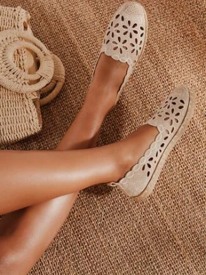 Beżowe Ażurowe Espadryle Vices z Plecionym Sznurkiem Arivila
