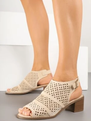 Beżowe Ażurowe Sandały Botki na Słupkowym Obcasie z Odkrytym Noskiem Lanariel seastar