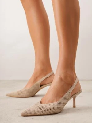 Beżowe Ażurowe Sandały na Niskiej Szpilce z Noskiem w Szpic Balnalia