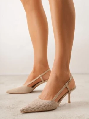 Beżowe Ażurowe Sandały na Szpilce Typu Slingback Pavidia