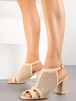 Beżowe Ażurowe Sandały Vices na Obcasie ze Skórzaną Wkładką Nevidas