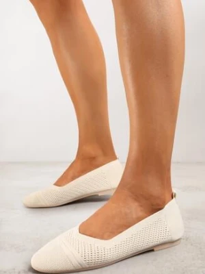 Beżowe Ażurowe Wsuwane Balerinki z Płaską Podeszwą Neliara