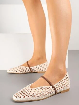 Beżowe Balerinki Boho z Szydełkową Cholewką z Paskiem Vocele ideal