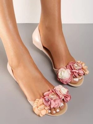Zdjęcie produktu Beżowe Balerinki Meliski Peep Toe z Kwiatową Aplikacją Idalina
