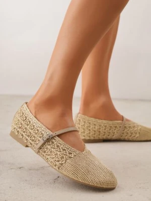 Beżowe Balerinki Mary Jane VICES z Plecionki z Cholewką z Wycięciem V Corramora
