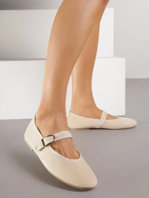 Beżowe Balerinki Mary Jane z Klamrą Zaurg