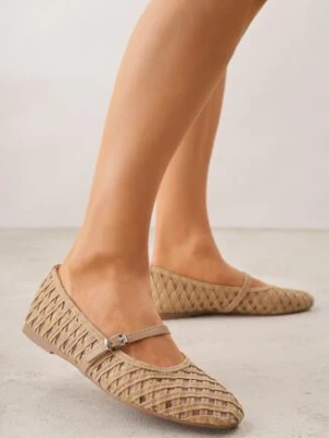 Beżowe Balerinki Ozdobione Ażurowym Motywem i Paskiem Nonaniassi