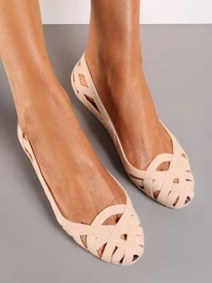 Beżowe Balerinki Ozdobione Wycięciami na Cholewce Sylaria