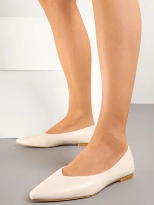 Beżowe Balerinki Vices Ozdobione Migdałowym Noskiem Neoranea