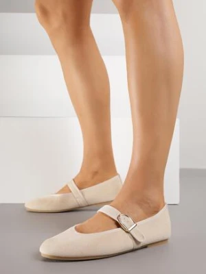 Beżowe Balerinki w Stylu Mary Jane Urifiel
