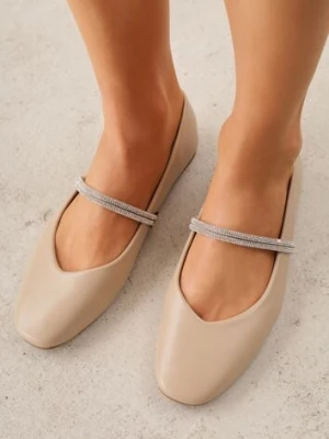 Beżowe Balerinki w Stylu Mary Jane z Paskiem z Cyrkoniami Cireris l.day