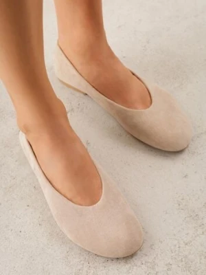 Beżowe Balerinki z Imitacji Zamszu w Stylu Basic Saraphiele