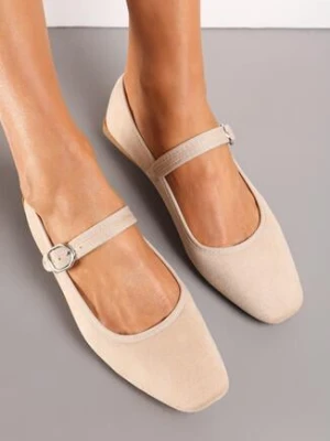 Beżowe Balerinki z Kwadratowym Noskiem i Zapięciem na Sprzączkę Lavitera