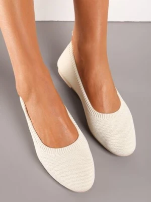 Beżowe Balerinki z Okrągłym Noskiem i Materiałową Cholewką Mililena