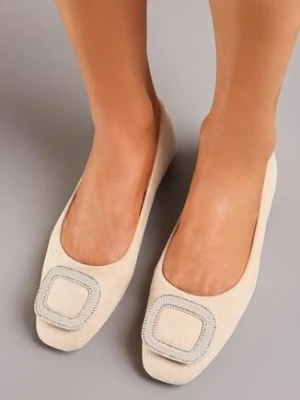 Beżowe Balerinki z Ozdobną Aplikacją z Cyrkoniami Legandia