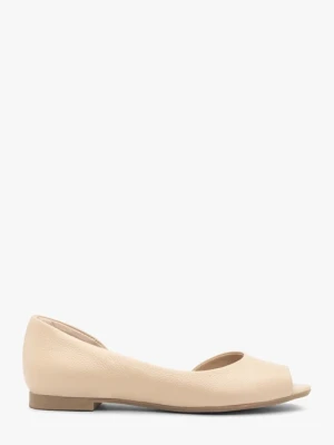 Beżowe baleriny damskie z odkrytymi palcami Ryłko