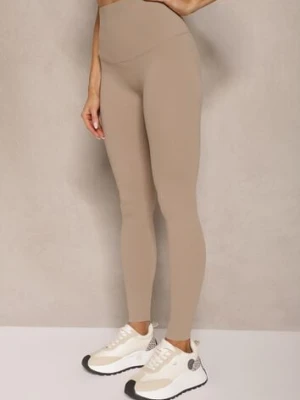 Beżowe Basicowe Legginsy High Waist Tofelia