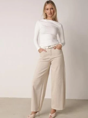 Beżowe Bawełniane Jeansy Szerokie z Wysokim Stanem Wylinnys