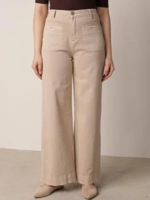 Beżowe Bawełniane Jeansy z Szeroką Nogawką i Ozdobnymi Kieszeniami Ginorvienne milas91