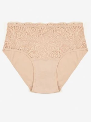 Beżowe Bawełniane Majtki Figi z Koronkowymi Zdobieniami Idissa