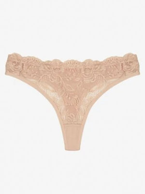 Beżowe Bawełniane Majtki Stringi z Koronką Ilwedana