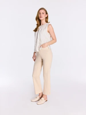 Beżowe bawełniane spodnie z denimu z wysokim stanem TARANKO