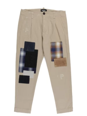 Beżowe Bawełniane Spodnie z Wielokolorowymi Naszywkami Dsquared2