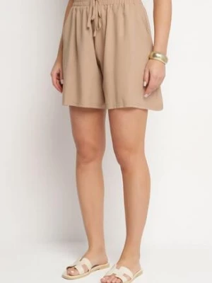 Beżowe Bawełniane Szorty z Wysokim Stanem i Wiązaniem Zenmio defox