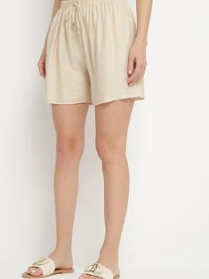 Beżowe Bawełniane Szorty z Wysokim Stanem Ozdobione Wiązaniem Filomira h&s