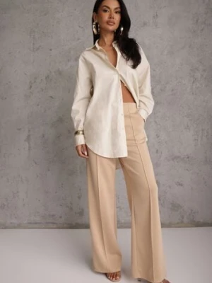 Beżowe Bawełniano-Wiskozowe Spodnie o Eleganckim Kroju w Kant Tinawre