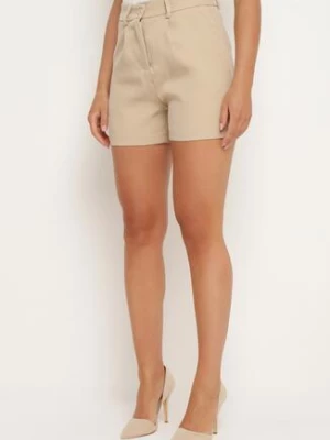 Beżowe Bermudy Szorty z Wysokim Stanem i Eleganckim Wykończeniem Ulapia rosa