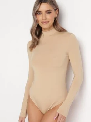Beżowe Body z Półgolfem i Długimi Rękawami Gavaba by swan