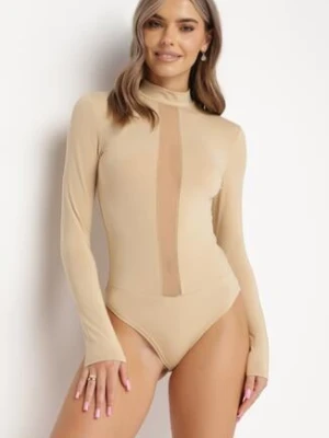 Beżowe Body z Transparentną Wstawką i Długim Rękawem Gaatha by swan