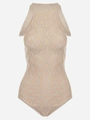 Beżowe Body z Wiskozy o Tłoczonej Fakturze Idolina