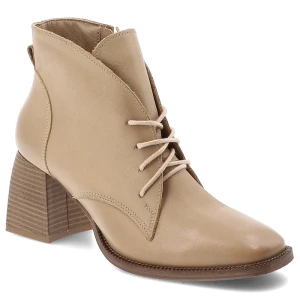 Beżowe Botki Armodo Modne Obuwie Damskie Na Obcasie