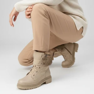 Beżowe Botki Armodo Ocieplane Obuwie Damskie