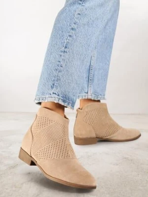 Beżowe Botki Ażurowe Vices z Imitacji Zamszu Selandria