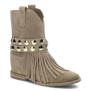 Beżowe Botki Carinii Damskie Modne Obuwie Jesienne