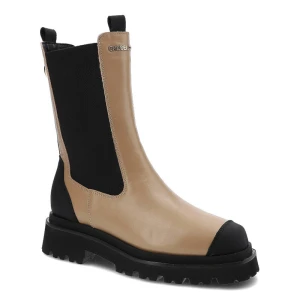 Beżowe Botki Chebello Damskie Modne Ocieplane Buty