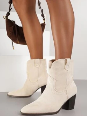 Beżowe Botki Kowbojki Vices na Obcasie Florefedi