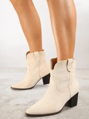 Beżowe Botki Kowbojki Vices na Obcasie Florefedi