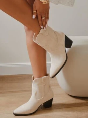 Beżowe Botki Kowbojki Vices na Obcasie Florefedi