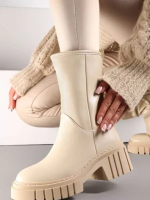 Beżowe Botki na Masywnej Podeszwie z Tłoczeniami Myhrassa