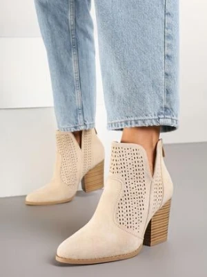 Beżowe Botki na Obcasie z Ozdobnym Wycięciem Dolinala kafeini