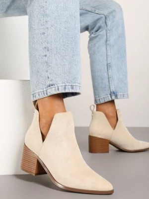 Beżowe Botki na Słupku Vices Ozdobione Wycięciem Annavin