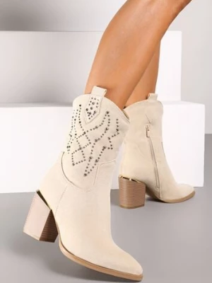 Beżowe Botki na Słupku w Stylu Kowbojek Irilianne