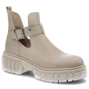 Beżowe Botki Nessi Modne Skórzane Buty Damskie