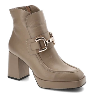 Beżowe Botki Simen Ocieplane Skórzane Buty Na Obcasie