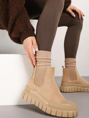 Beżowe Botki Sztyblety na Platformie Velar vices