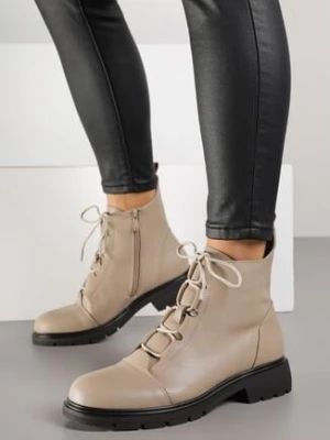 Beżowe Botki Trzewiki ze Skóry Naturalnej Lilidessa m.daszynski